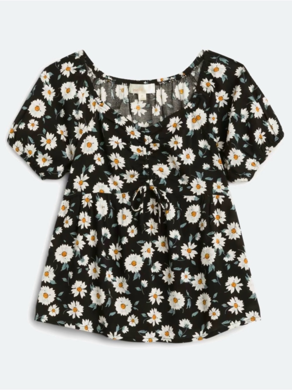 Girls Black Daisy Ruffle Peplum Top